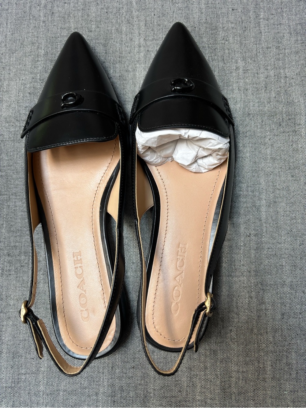 New without box Coach Black Pointed Toe Slingback Loafers